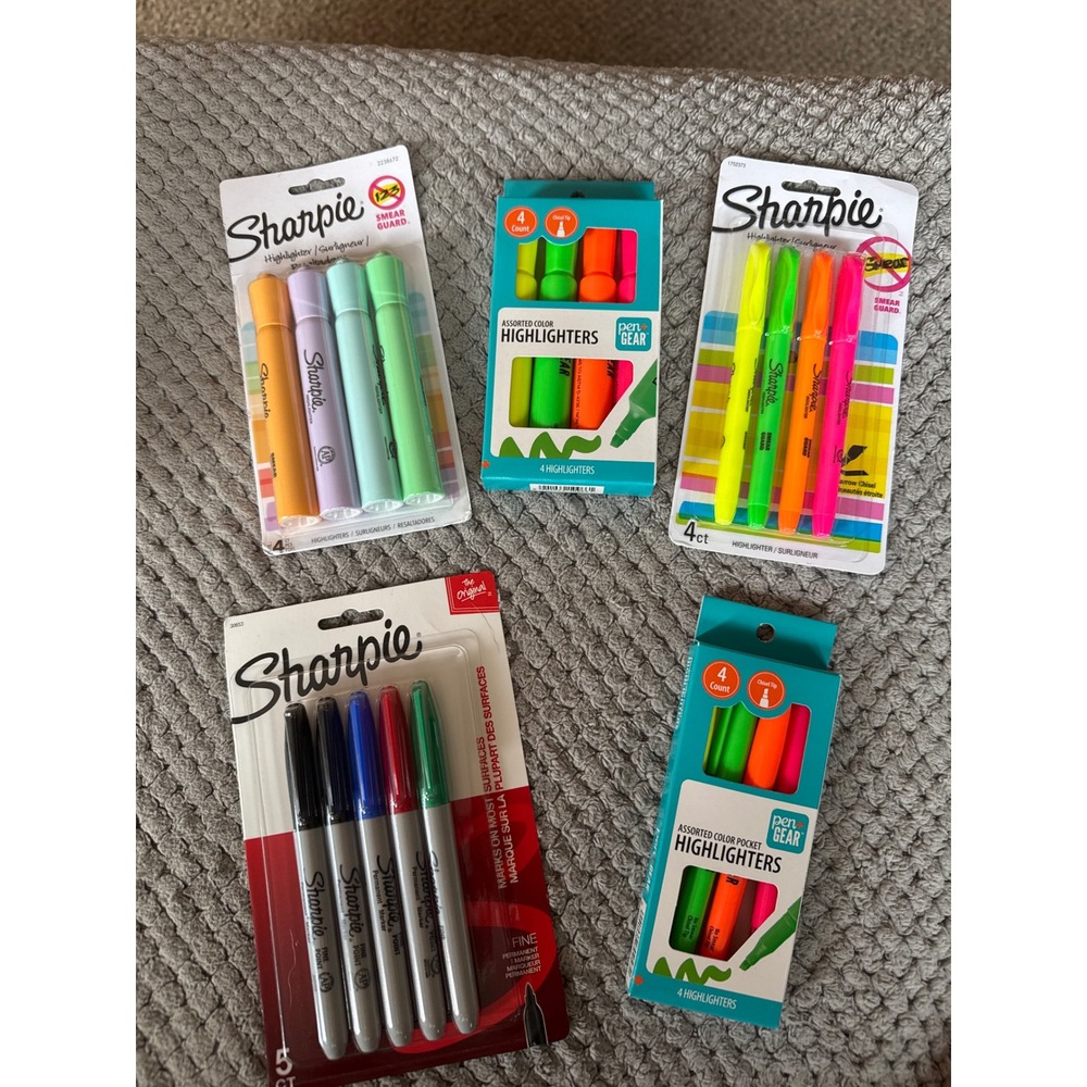 Sharpie and Pen+Gear Highlighter and Permanent Marker Bundle 5 Packs Total